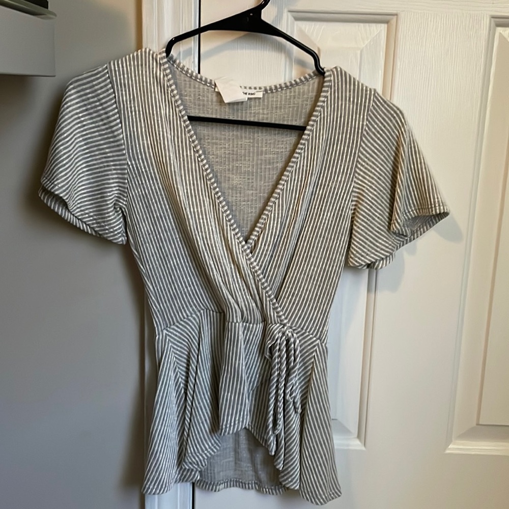 XS Grey and white striped shirt from Caution to the Wind